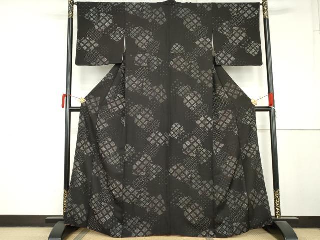 平和屋着物●上質な小紋 吉祥菱文 黒地 正絹 逸品 AABM2030cs