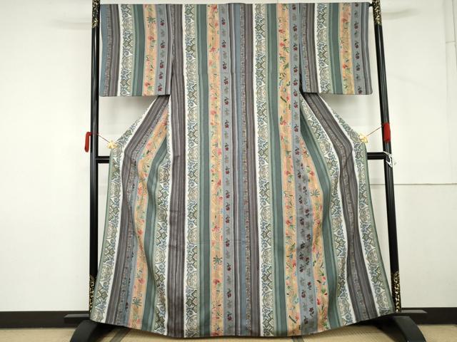 平和屋着物●上質な小紋 草花間道 正絹 逸品 AABM2038cs