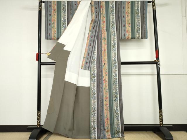 平和屋着物●上質な小紋 草花間道 正絹 逸品 AABM2038cs
