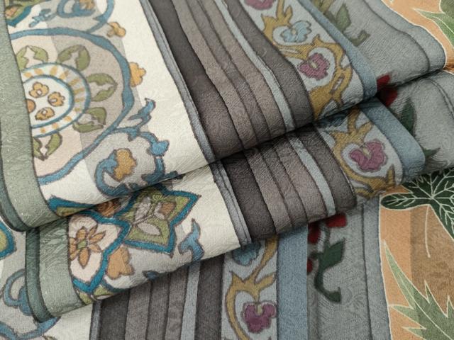 平和屋着物●上質な小紋 草花間道 正絹 逸品 AABM2038cs