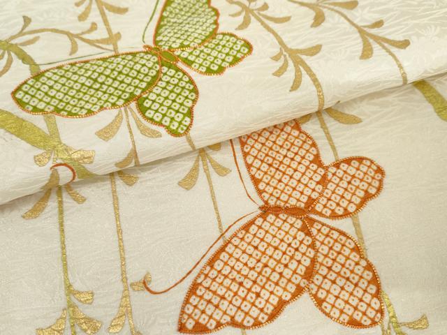 平和屋着物●訪問着 駒刺繍 枝垂れ柳 舞蝶文 金彩 正絹 逸品 AABM2056cs