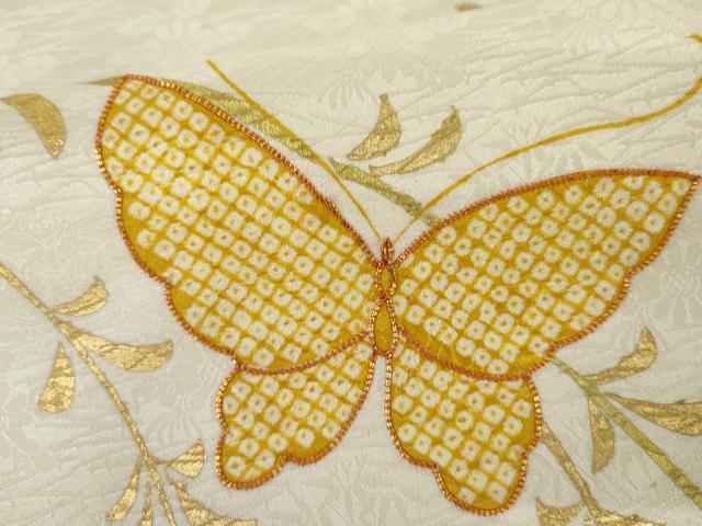 平和屋着物●訪問着 駒刺繍 枝垂れ柳 舞蝶文 金彩 正絹 逸品 AABM2056cs