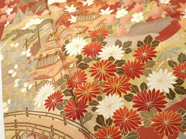 平和屋着物●豪華振袖 駒刺繍 松竹梅風景文 金彩 正絹 逸品 AABM2074cs