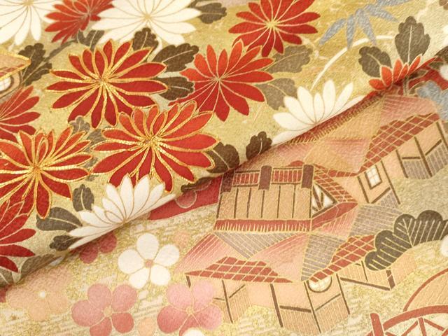 平和屋着物●豪華振袖 駒刺繍 松竹梅風景文 金彩 正絹 逸品 AABM2074cs
