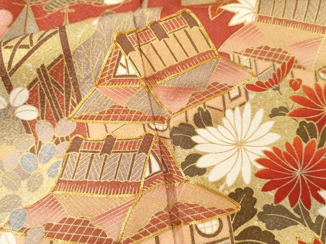 平和屋着物●豪華振袖 駒刺繍 松竹梅風景文 金彩 正絹 逸品 AABM2074cs