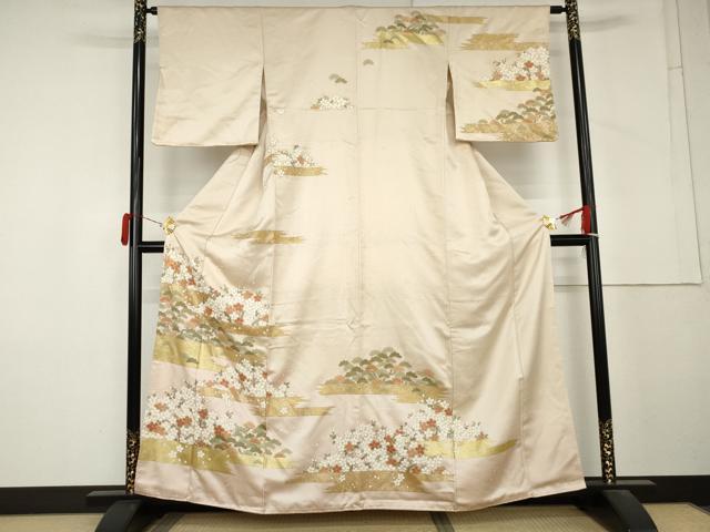 平和屋着物●訪問着 駒刺繍 花松文 金彩 正絹 逸品 AABM2090cs