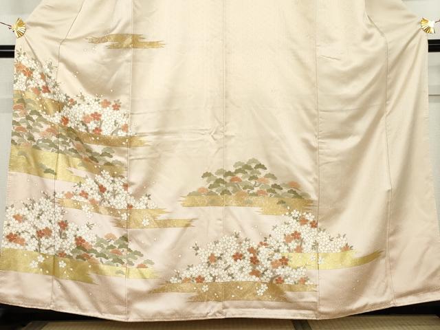平和屋着物●訪問着 駒刺繍 花松文 金彩 正絹 逸品 AABM2090cs