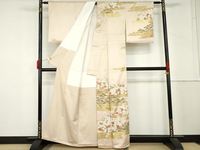 平和屋着物●訪問着 駒刺繍 花松文 金彩 正絹 逸品 AABM2090cs