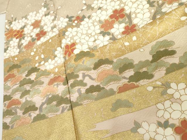 平和屋着物●訪問着 駒刺繍 花松文 金彩 正絹 逸品 AABM2090cs