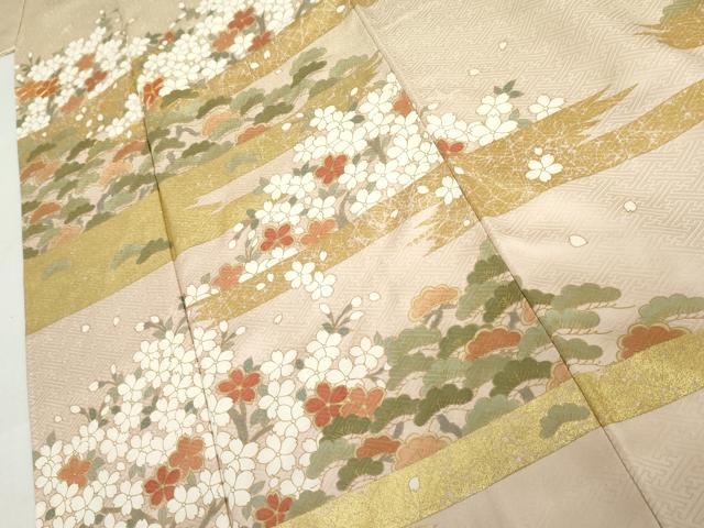 平和屋着物●訪問着 駒刺繍 花松文 金彩 正絹 逸品 AABM2090cs
