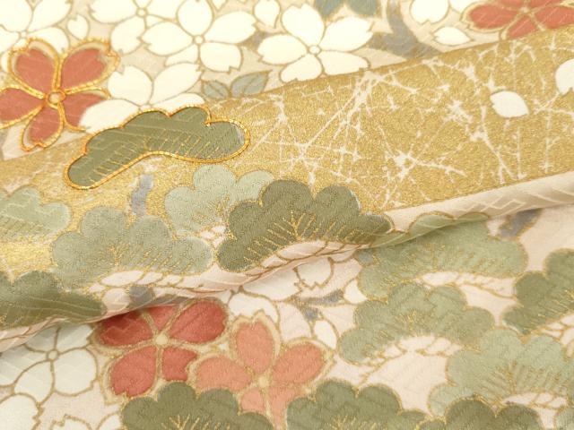 平和屋着物●訪問着 駒刺繍 花松文 金彩 正絹 逸品 AABM2090cs