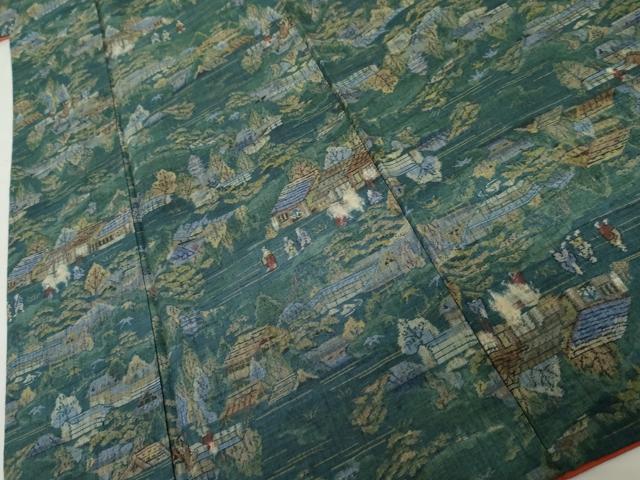 平和屋着物●小千谷紬 人物風景文 正絹 逸品 AABM2092cs
