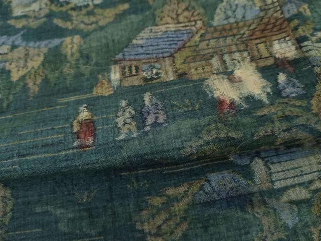 平和屋着物●小千谷紬 人物風景文 正絹 逸品 AABM2092cs
