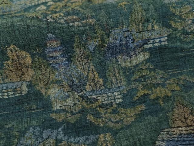 平和屋着物●小千谷紬 人物風景文 正絹 逸品 AABM2092cs