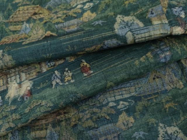 平和屋着物●小千谷紬 人物風景文 正絹 逸品 AABM2092cs