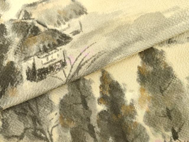 平和屋着物●訪問着 作家物 手描き 遠山風景文 金彩 鬼しぼ縮緬 正絹 逸品 AABM2093cs