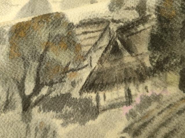 平和屋着物●訪問着 作家物 手描き 遠山風景文 金彩 鬼しぼ縮緬 正絹 逸品 AABM2093cs