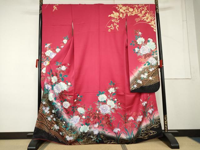 平和屋着物●豪華振袖 枝花文 暈し染め 金彩 正絹 逸品 AABM2100cs