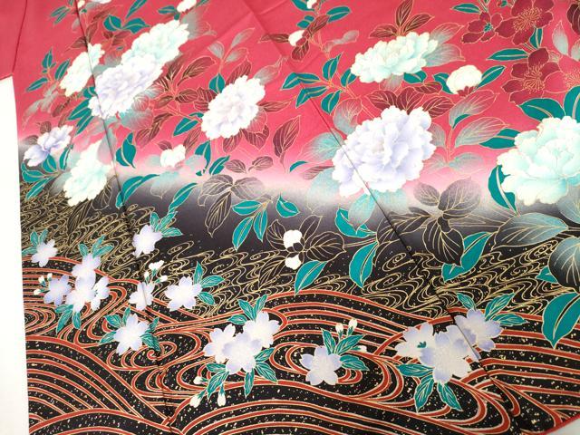 平和屋着物●豪華振袖 枝花文 暈し染め 金彩 正絹 逸品 AABM2100cs