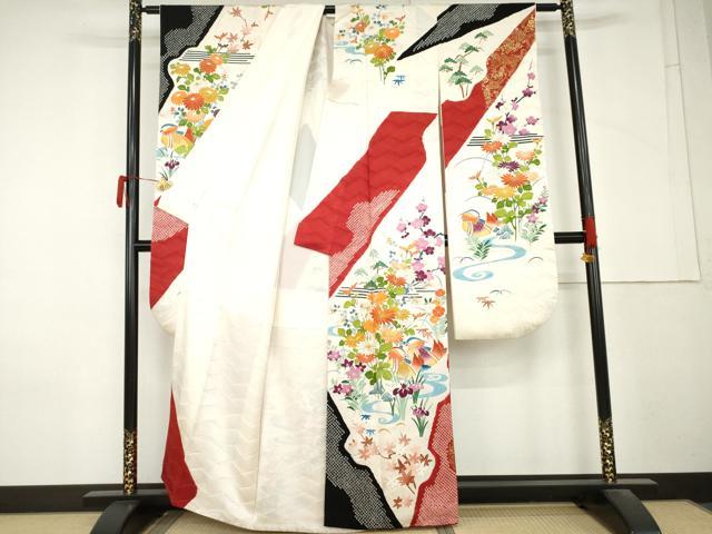 平和屋着物●豪華振袖 絞り 駒刺繍 鴛鴦草花文 金彩 大丸扱い 正絹 逸品 AABM2104cs