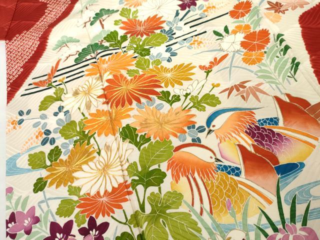 平和屋着物●豪華振袖 絞り 駒刺繍 鴛鴦草花文 金彩 大丸扱い 正絹 逸品 AABM2104cs