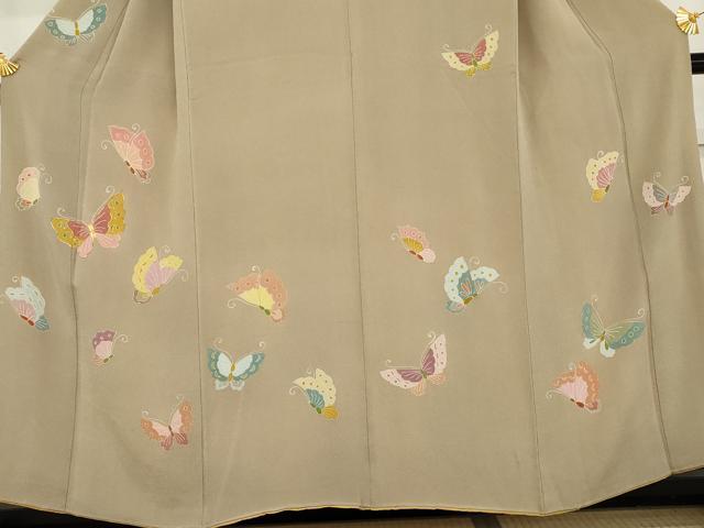 平和屋着物●訪問着 駒刺繍 舞蝶文 金彩 鬼しぼ縮緬 正絹 逸品 AABM2107cs