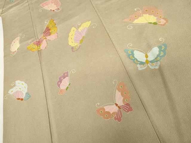 平和屋着物●訪問着 駒刺繍 舞蝶文 金彩 鬼しぼ縮緬 正絹 逸品 AABM2107cs