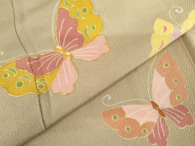 平和屋着物●訪問着 駒刺繍 舞蝶文 金彩 鬼しぼ縮緬 正絹 逸品 AABM2107cs