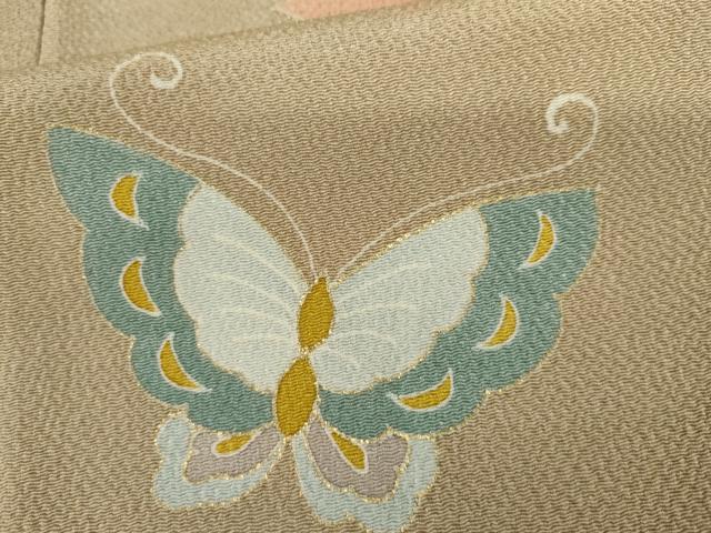 平和屋着物●訪問着 駒刺繍 舞蝶文 金彩 鬼しぼ縮緬 正絹 逸品 AABM2107cs