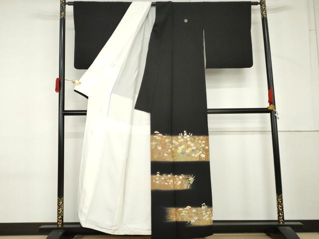 平和屋着物●豪華黒留袖 総刺繍 駒刺繍 草花文 暈し染め 正絹 逸品 AABM2113cs