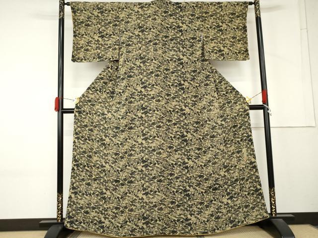 平和屋着物●宮内庁御用達 赤城右堂 小紋 型染め 流水草花文 鬼しぼ縮緬 正絹 逸品 AABM2118cs