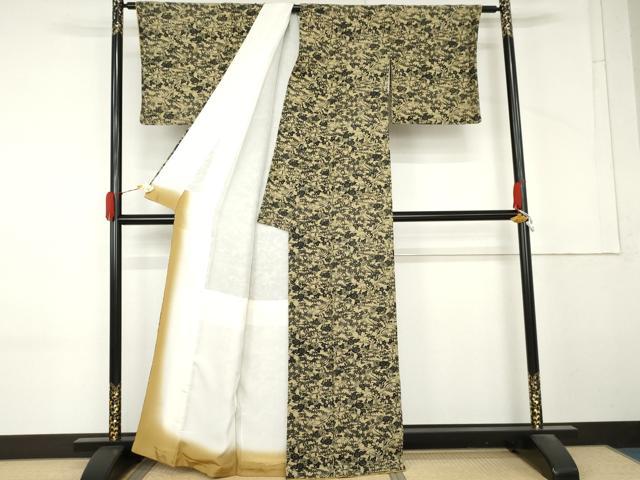 平和屋着物●宮内庁御用達 赤城右堂 小紋 型染め 流水草花文 鬼しぼ縮緬 正絹 逸品 AABM2118cs