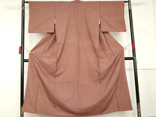 平和屋着物●結城紬 色無地 蘇芳香色 正絹 逸品 AABM2121cs