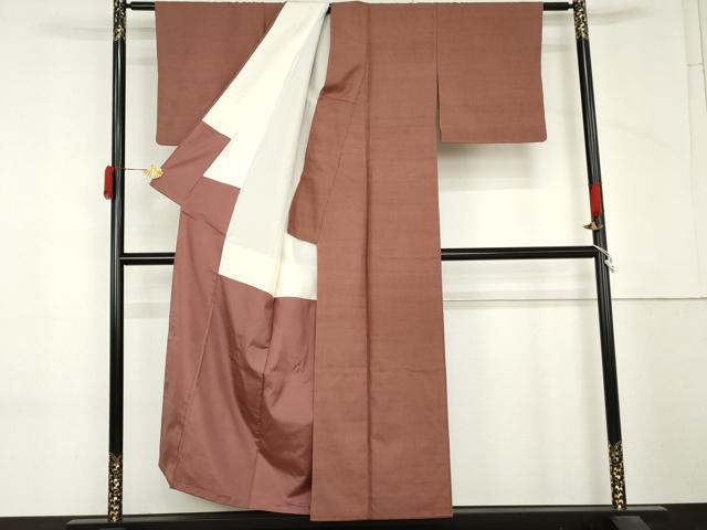 平和屋着物●結城紬 色無地 蘇芳香色 正絹 逸品 AABM2121cs