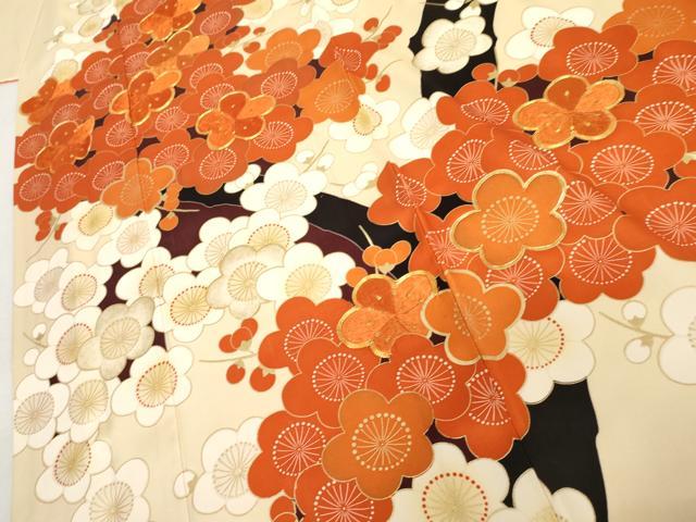 平和屋着物●豪華振袖 駒刺繍 枝梅 金糸 金彩 正絹 逸品 AABM2134cs