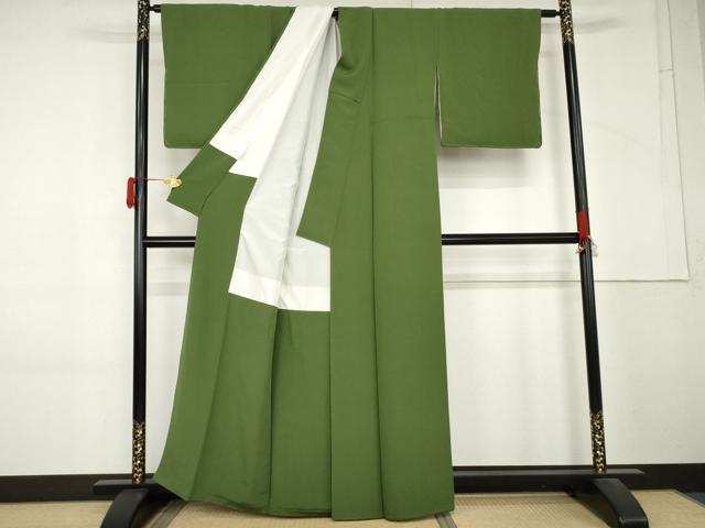 平和屋着物●上質な色無地 草色 正絹 逸品 AABM2144cs