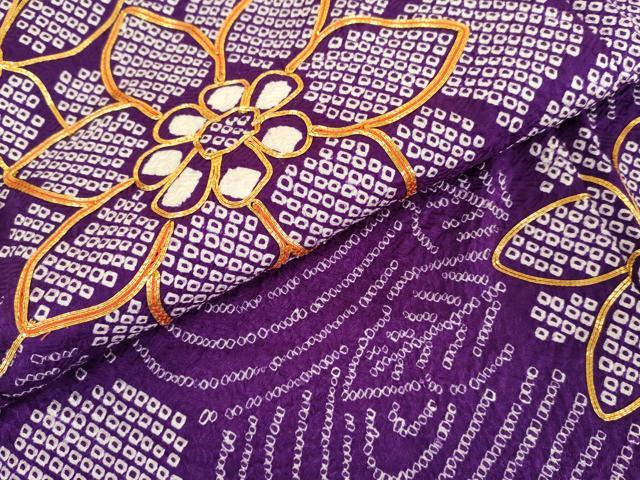 平和屋着物●豪華振袖 駒刺繍 総絞り 流水草花文 正絹 逸品 AABM2148cs