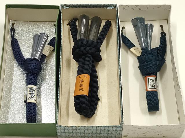 平和屋着物▼男性 和装小物 羽織紐3点 草木染 紺・青色系 切り房 逸品 全て未使用 AABM2205ay