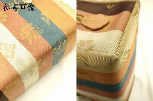平和屋着物●和装小物 和装バッグ ハンドバッグ 利休バッグ 縞 花蝶文 帯地使用 逸品 AABM2245ay