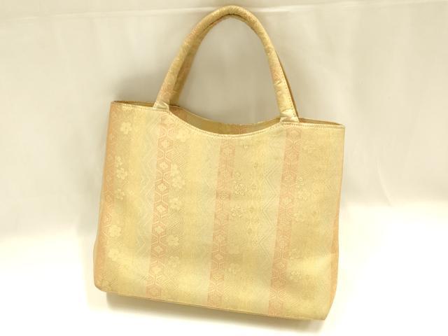 平和屋着物●和装小物 和装バッグ ハンドバッグ 吉祥花間道 金糸 帯地使用 逸品 AABM2249ay