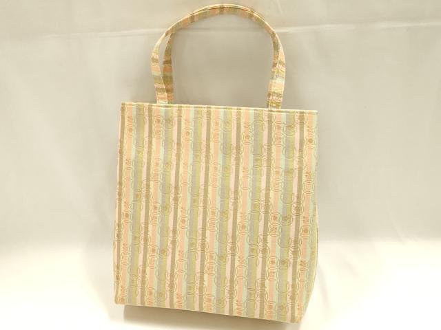 平和屋着物●和装小物 和装バッグ ハンドバッグ トートバッグ 縞 変わり七宝 金糸 逸品 AABM2252ay