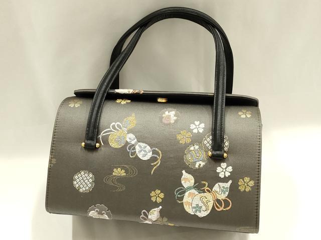 平和屋着物●和装小物 和装バッグ ハンドバッグ 吉祥花文 瓢箪 雪輪 金糸 帯地使用 マグネット式 逸品 AABM2260ay