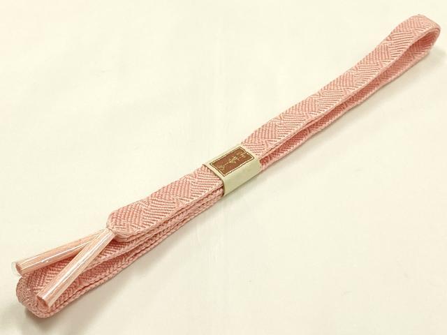 平和屋着物●和装小物 帯締め・帯揚げセット 草木染 平組 流水花菱地紋 一斤染色 正絹 逸品 未使用 AABM2306ay