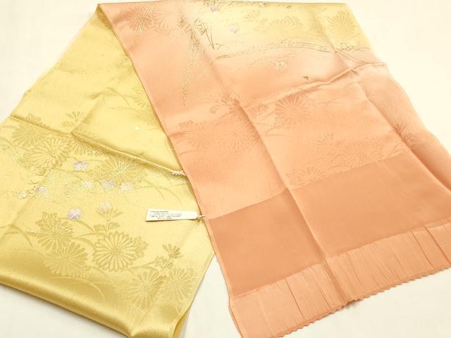 平和屋本店●和装小物 帯締め・帯揚げセット 高麗組 芝花文 金糸 金彩 暈し染め 正絹 逸品 未使用 AABM2310ay
