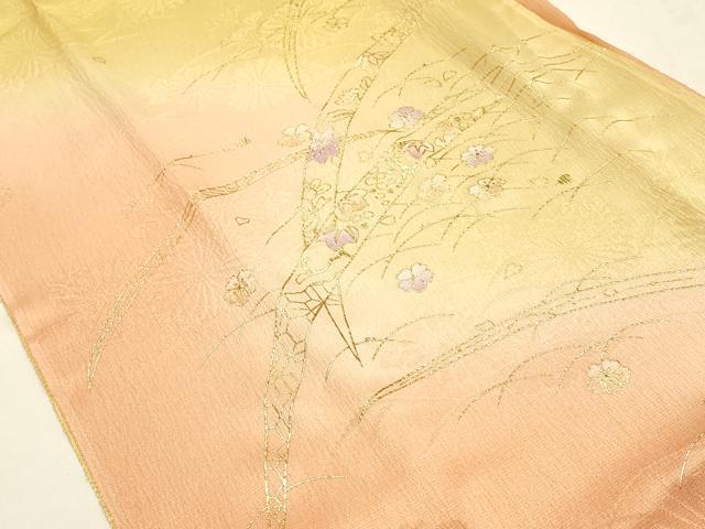 平和屋本店●和装小物 帯締め・帯揚げセット 高麗組 芝花文 金糸 金彩 暈し染め 正絹 逸品 未使用 AABM2310ay