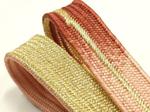 平和屋本店●和装小物 帯締め・帯揚げセット 高麗組 枝花文 椿 金糸 金彩 暈し染め 正絹 逸品 未使用 AABM2316ay