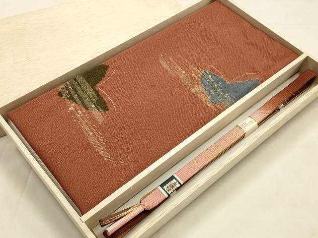 平和屋本店●和装小物 帯締め・帯揚げセット 高麗組 霞舞蝶文 金糸 金彩 暈し 正絹 逸品 未使用 AABM2327ay