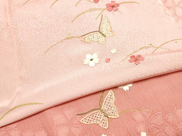 平和屋本店●和装小物 帯締め・帯揚げセット 高麗組 刺繍 舞蝶花文 金糸 金彩 暈し染め 正絹 逸品 未使用 AABM2331ay