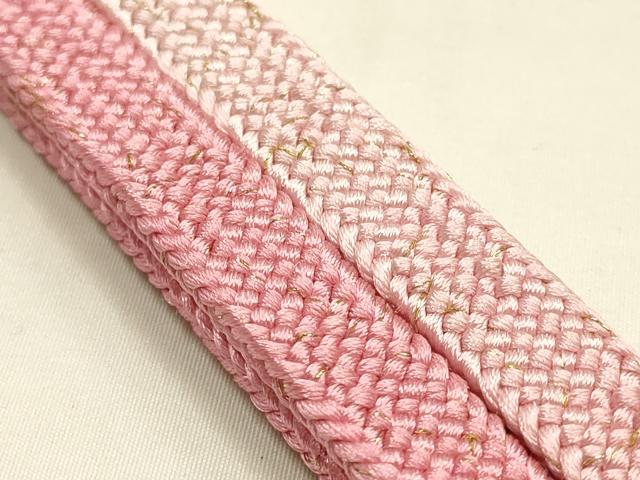平和屋本店●和装小物 帯締め・帯揚げセット 高麗組 道長花文 地紋起こし 金糸 金彩 暈し染め 正絹 逸品 未使用 AABM2333ay