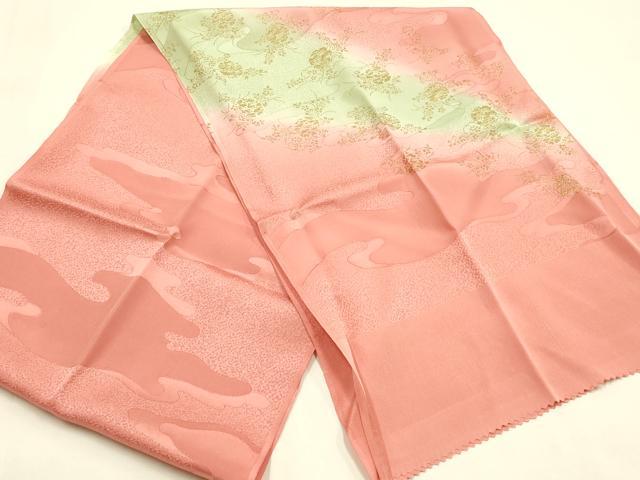 平和屋本店●和装小物 帯締め・帯揚げセット 平組 雪輪草花文 金糸 金彩 暈し染め 正絹 逸品 未使用 AABM2337ay